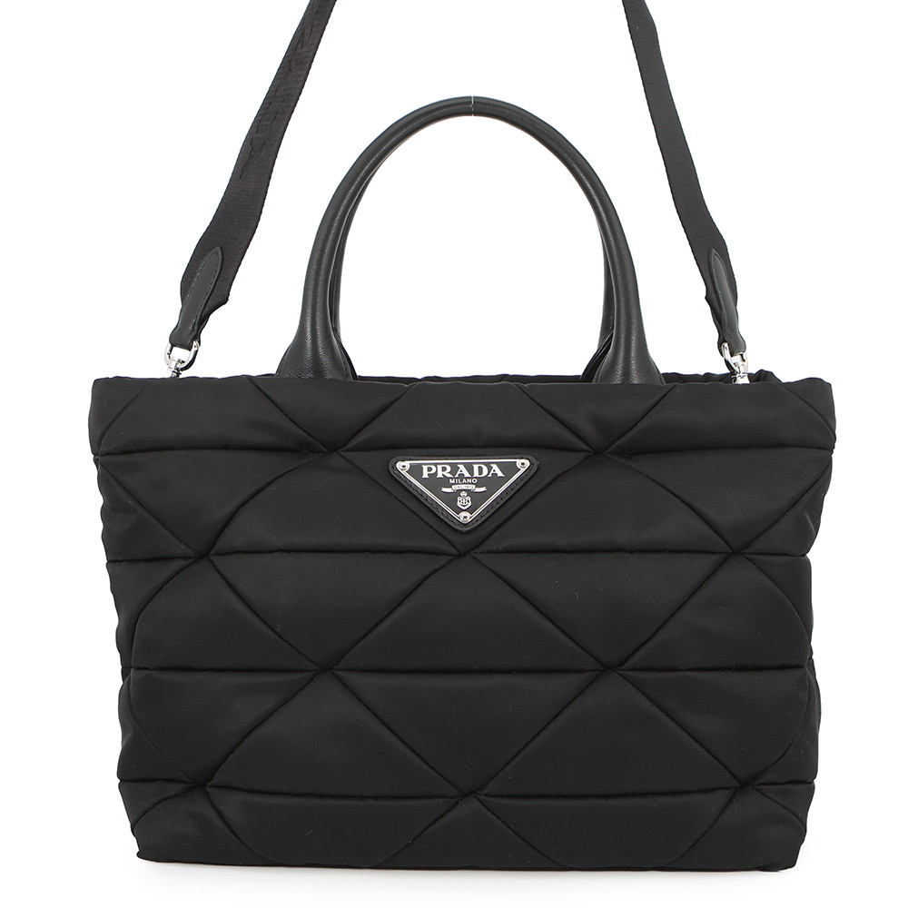 プラダ ハンドバッグ パデッド Re-Nylon トートバッグ ミディアム ナイロン 1BG436 PRADA 2way 黒 【安心保証】 【中古】 プラダ バッグ PRADA BAG
