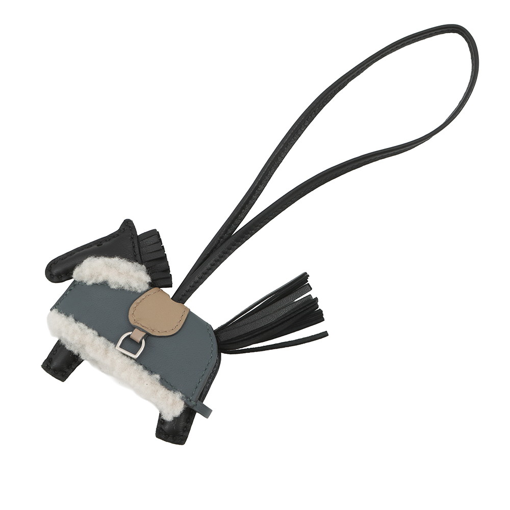 エルメス バッグチャーム ロデオPM ロベオ プラッシュ ブラック/ヴェールマングローブ/ベージュマルファ/シルバー金具 ラムスキン/ムートン K刻印 黒 エルメス チャーム エルメス HERMES