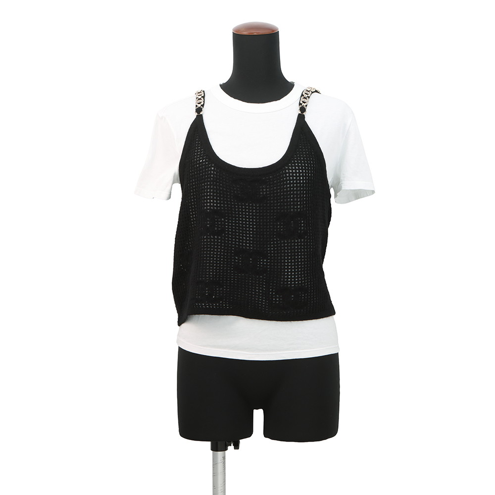 シャネル Ｔシャツ ココマーク ビスチェ 重ね着 レディースサイズM P72150 CHANEL 白 黒 【安心保証】 【中古】 シャネル Ｔシャツ レディース CHANEL