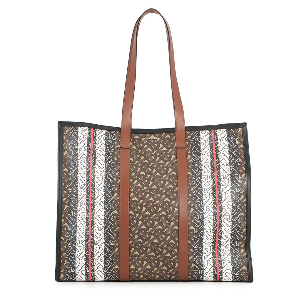 バーバリー トートバッグ TBモノグラム ストライプ Eキャンバス PVC レザー BURBERRY 【安心保証】 【中古】 バーバリー バッグ BURBERRY BAG｜ブランド腕時計専門店タイムゾーン