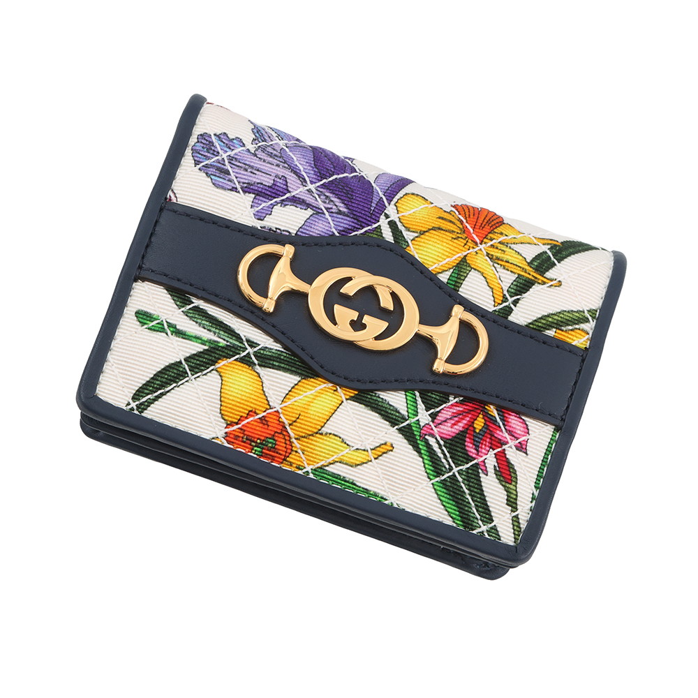グッチ 二つ折り紙入れ 植物相 ズゥミ コンパクトウォレット 帆布 なめし革536353 GUCCI 紙入れ キルティング 歌留多入れもの 【中古】 グッチ 紙入れ GUCCI WALLET