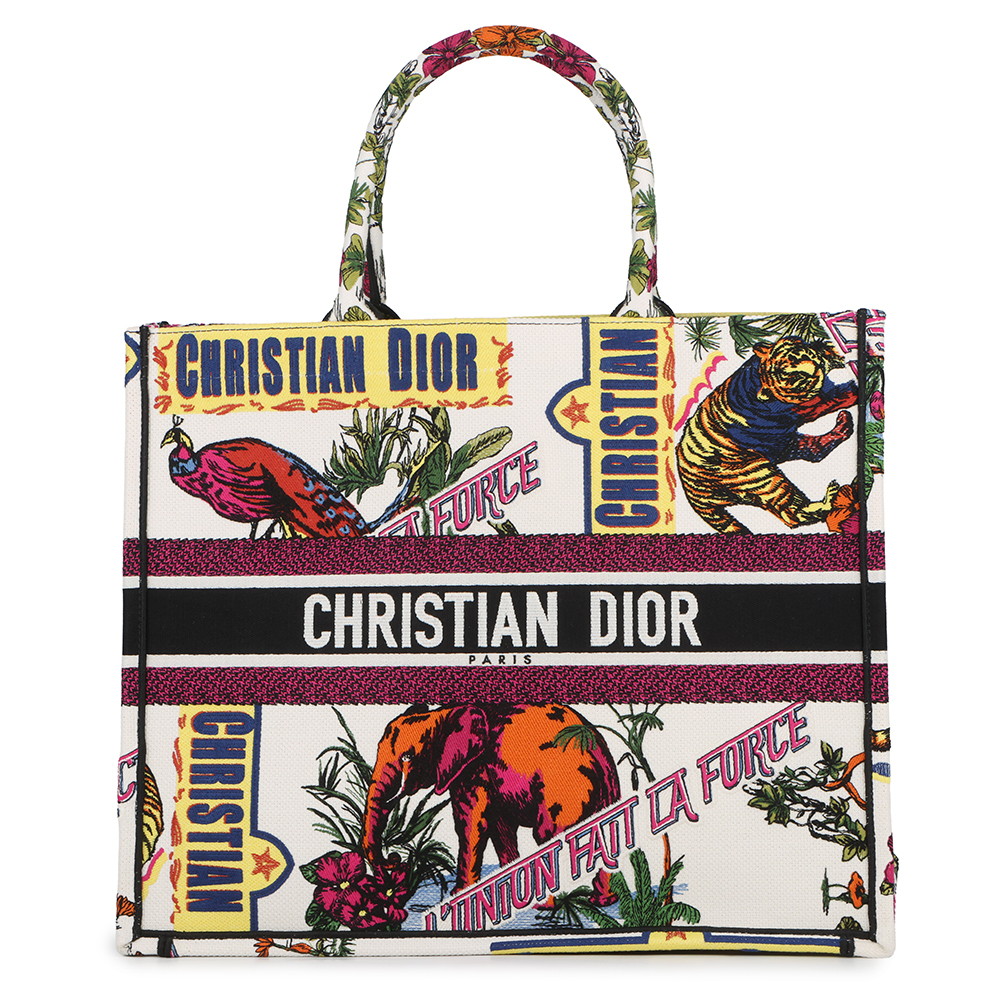 ディオール トートバッグ ブックトート ラージ インディアン アニマルズ M1286ZEBM Christian Dior 白 【安心保証】 【中古】  クリスチャン・ディオール バッグ レディース Christian Dior BAG