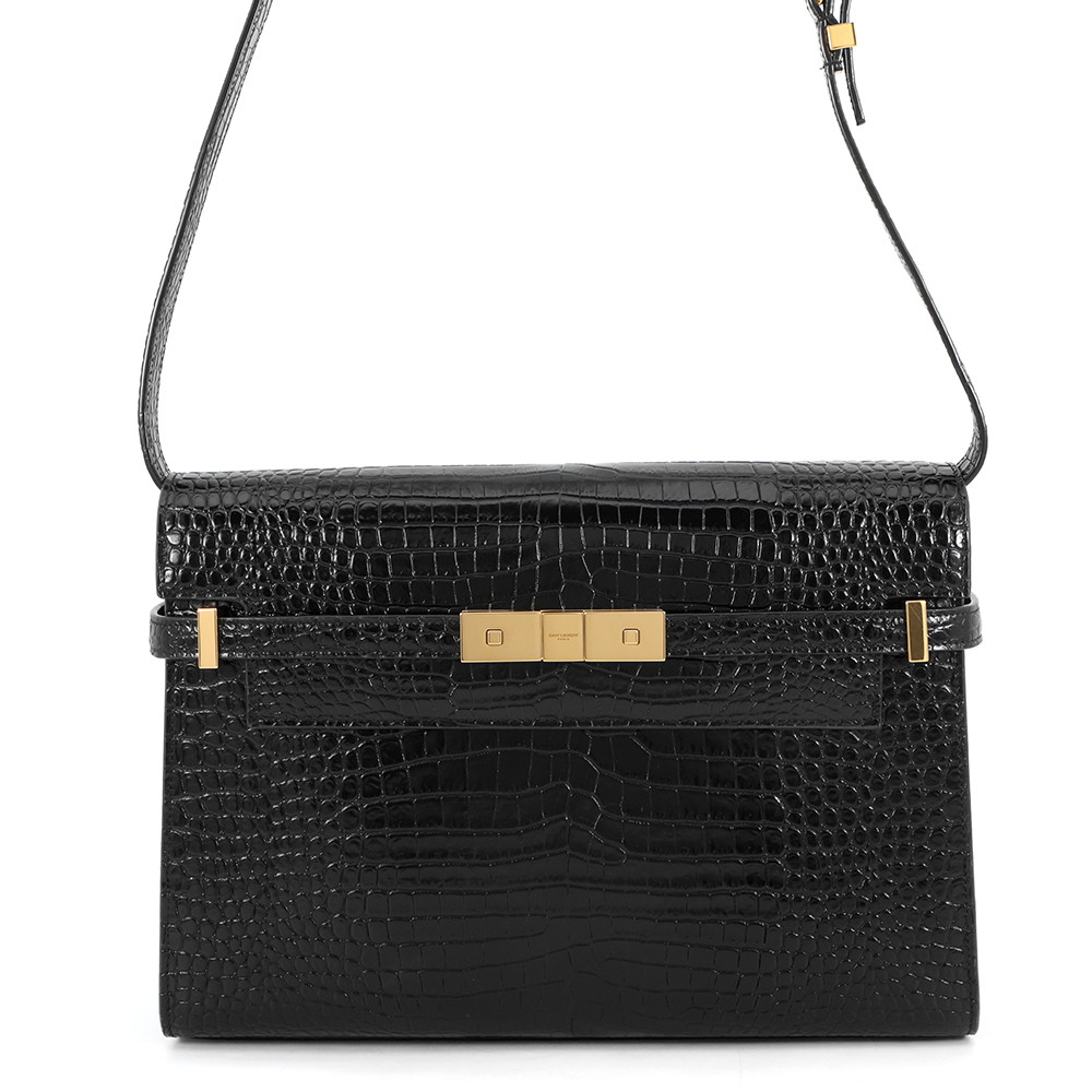 サンローランパリ ショルダーバッグ マンハッタン クロコ型押しなめし革 579271 SAINT LAURENT PARIS 黒 【安全性のある引き受ける】 【中古】 サンローランパリ 御徒面子 レディース SAINT LAURENT PARIS BAG