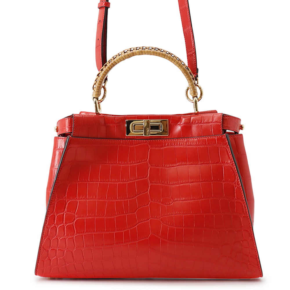フェンディ ハンドバッグ ピーカブー レギュラー クロコダイル/籐 8BN290 FENDI 2way ショルダー レッド 【安心保証】 【中古】 フェンディ バッグ レディース FENDI BAG|ブランド腕時計専門店タイムゾーン