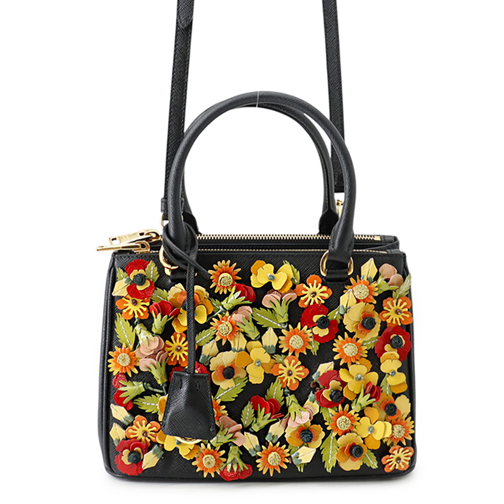 プラダ ハンドバック ガレリア 御花 サフィアーノ PRADA 2wayショルダーバッグ 黒 【楽になること引き受ける】 【中古】 プラダ 御徒面子 PRADA BAG