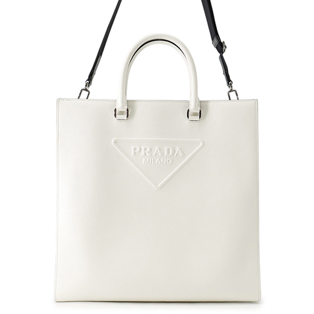 プラダ トートバッグ 三角形 エンボスロゴ サフィアーノ 2VG084 PRADA 2wayショルダーバッグ 白 【安全性のある引き請ける】 【中古】 プラダ 御徒面子 PRADA BAG