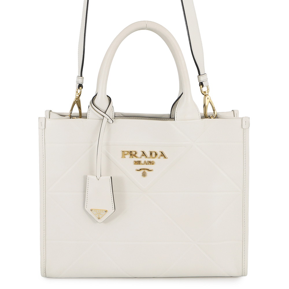 プラダ ハンドバッグ シンボル トップステッチ スモール レザー 1BA379 PRADA 2way 白 【安心保証】 【中古】 プラダ バッグ PRADA BAG｜ブランド腕時計専門店タイムゾーン