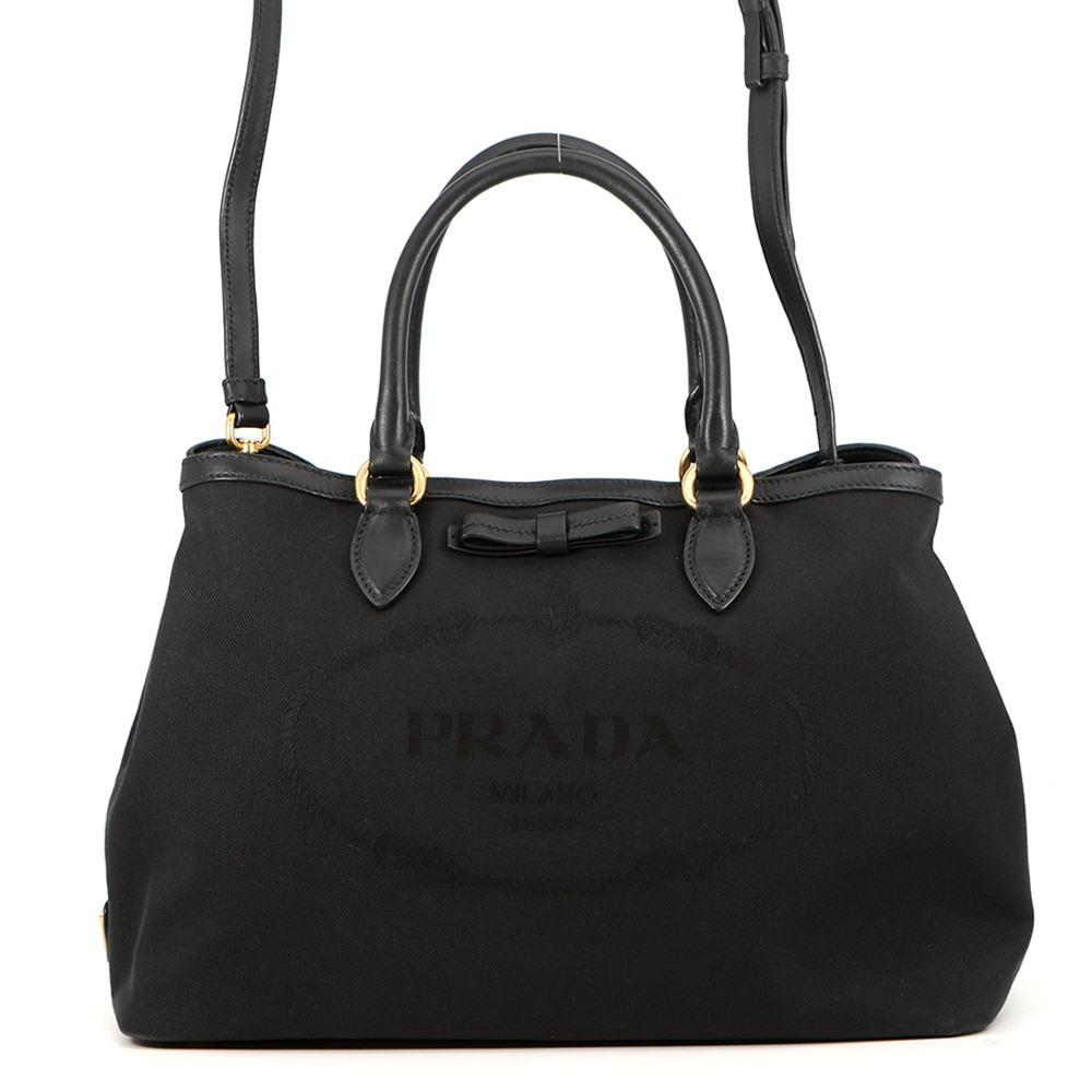 プラダ ハンドバッグ ロゴ ジャガード キャンバス 1BA579 PRADA ２wayショルダー 黒 【安心保証】 【中古】 プラダ バッグ プラダ PRADA BAG｜ブランド腕時計専門店タイムゾーン