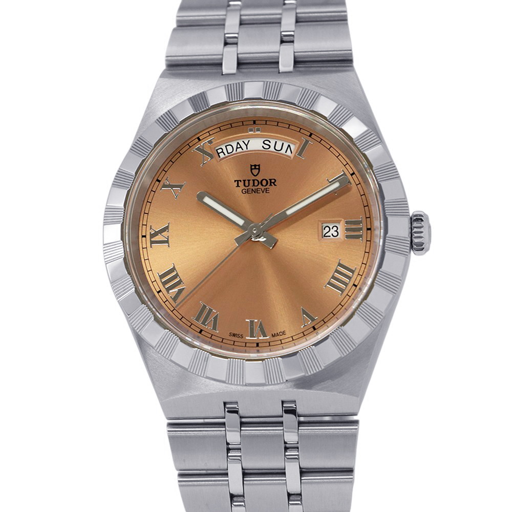 チュードル ロイヤル デイデイト 28600 TUDOR チューダー 腕時計 サーモンピンク文字盤 【安心保証】 【中古】 チュードル ロイヤル デイデイト TUDOR チュードル 中古|ブランド腕時計専門店タイムゾーン