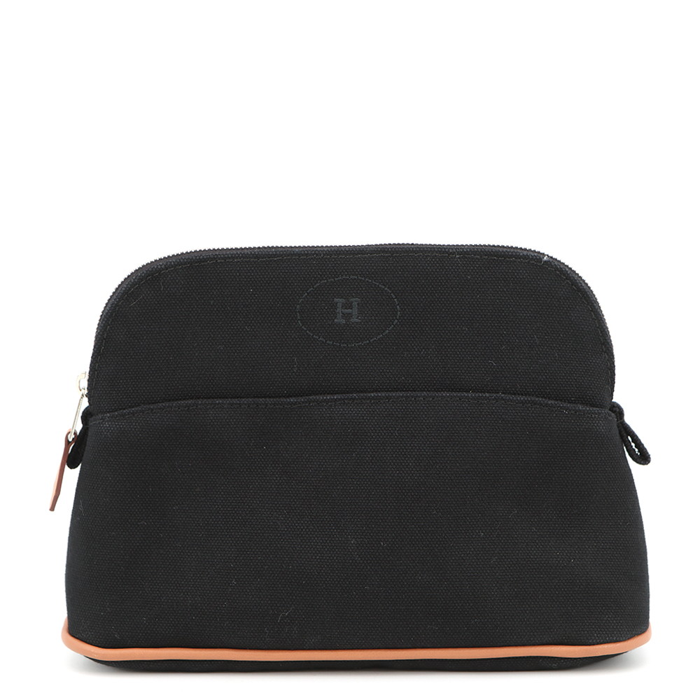 エルメス 合財袋 ボリードポーチ PM 黒いこと/しろがね色金具 綿織物 HERMES 小容れもの 黒 【安全性のある引き請ける】 【中古】 エルメス 小容れもの エルメス メイク合財袋 HERMES