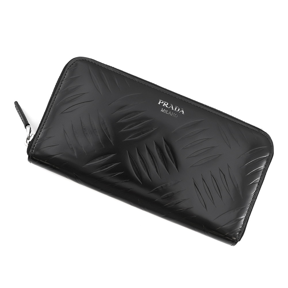 プラダ 長紙入れ ラウンドジッパー ブラッシュドレザー 2ML317 PRADA 紙入れ 黒 【楽になること言いはなつ】 【中古】 プラダ 紙入れ プラダ PRADA WALLET