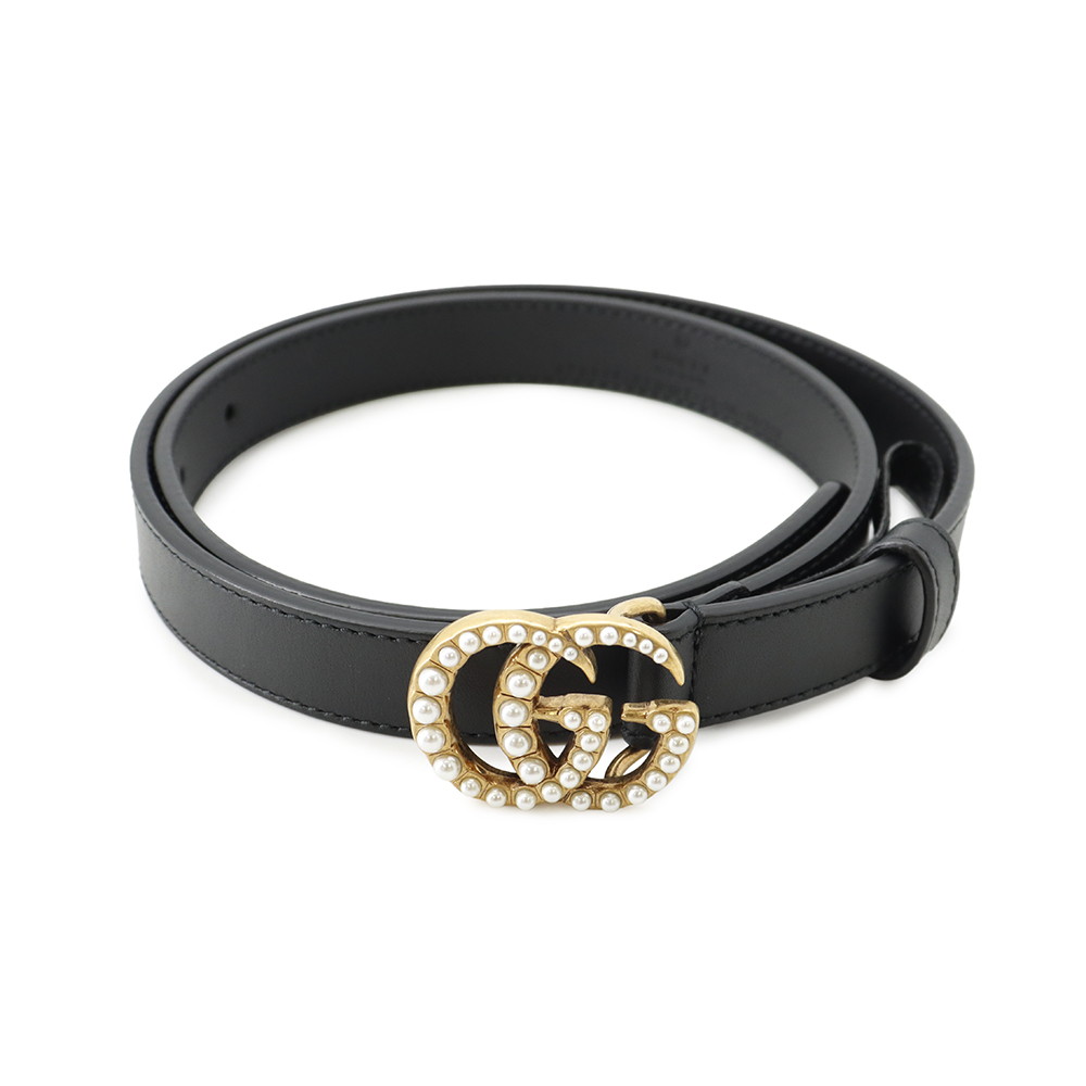 グッチ 三尺帯 GGマーモント なめし革 フェイクパール レディース大きさ75 476342 GUCCI 黒 【楽になること引きうける】 【中古】 グッチ 三尺帯 グッチ レディース GUCCI