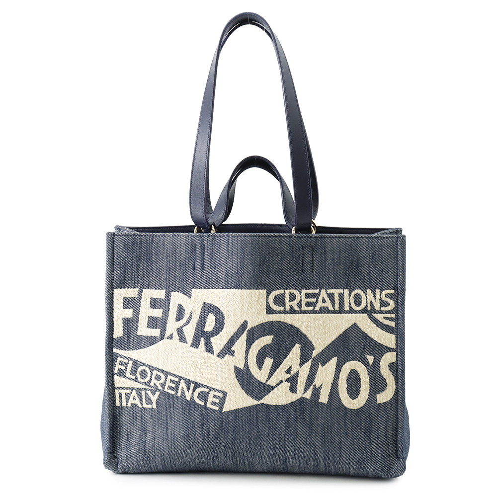 フェラガモ トートバッグ デニム ロゴ コットン Ferragamo バッグ 【安心保証】 【中古】 フェラガモ バッグ フェラガモ Ferragamo BAG|ブランド腕時計専門店タイムゾーン