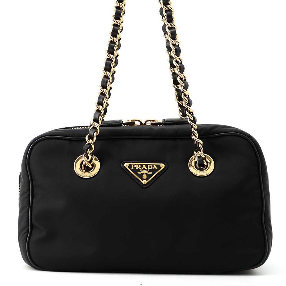 プラダ チェーン店ショルダーバッグ 三角形ロゴタイプ ナイロン 1BB121 PRADA 御徒面子 黒 【安全性のある引き請ける】 【中古】 プラダ 御徒面子 プラダ PRADA  BAG