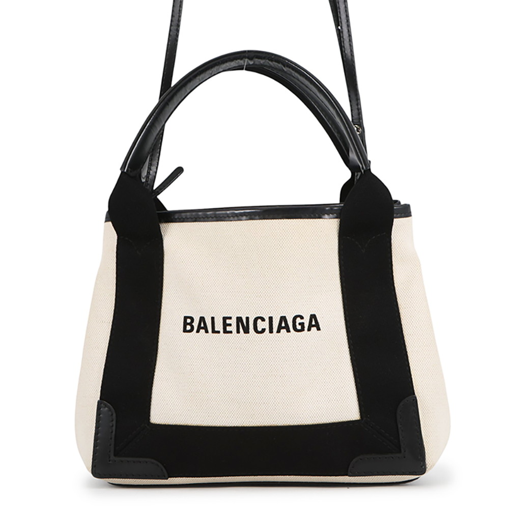 バレンシアガ ハンドバック ネイビーカバ XS 帆布 390346 合切袋付 BALENCIAGA 2way 白 黒 【楽になること引きうける】 【中古】 バレンシアガ 御徒面子 BALENCIAGA BAG
