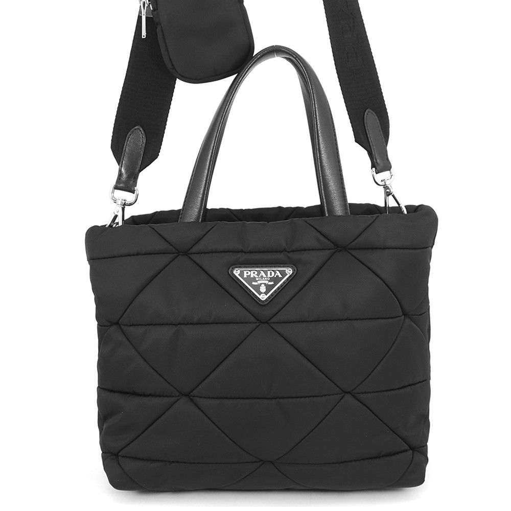 プラダ ハンドバック スモール パデッドRe-Nylon トートバッグ ナイロン なめし革 1BG373 PRADA 2way肩部 黒 【楽になること引き受ける】 【中古】 プラダ 御徒面子 プラダ PRADA BAG