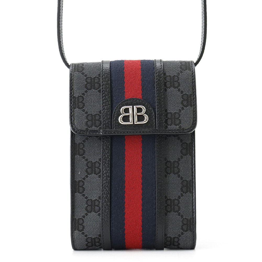 バレンシアガ ショルダーバッグ グッチコラボ ザ・ハッカープロジェクト オフィディア フォンポーチ 680130 BALENCIAGA GUCCI 黒 【安心保証】 【中古】 バレンシアガ バッグ グッチ コラボ バレンシアガ BALENCIAGA BAG|ブランド腕時計専門店タイムゾーン
