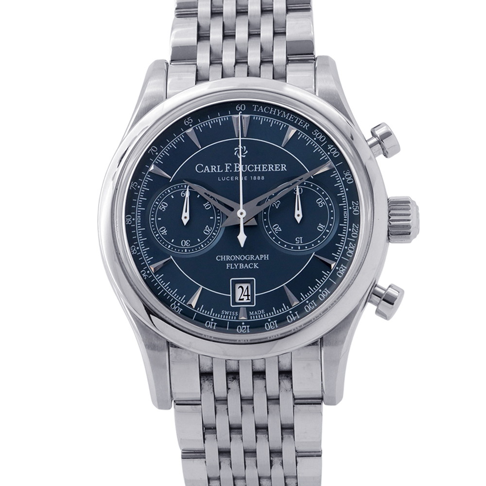 カール F. ブヘラ マネロ フライバック 00.10919.08.93.21 CARL F.BUCHERER 腕時計 ブルーグリーン文字盤 【安心保証】 【中古】 カール F. ブヘラ マネロ CARL F.BUCHERER カール F. ブヘラ 中古｜ブランド腕時計専門店タイムゾーン