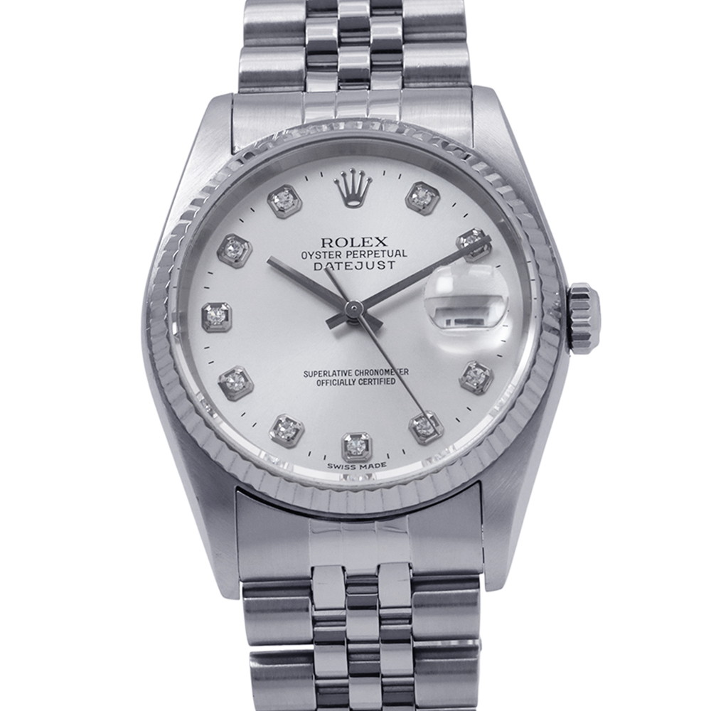 ロレックス デイトジャスト K番 SS/K18ホワイトゴールド 10Pダイヤ 16234G ROLEX 腕時計 シルバー文字盤 【安心保証】 【中古】 ロレックス デイトジャスト ROLEX ロレックス|ブランド腕時計専門店タイムゾーン
