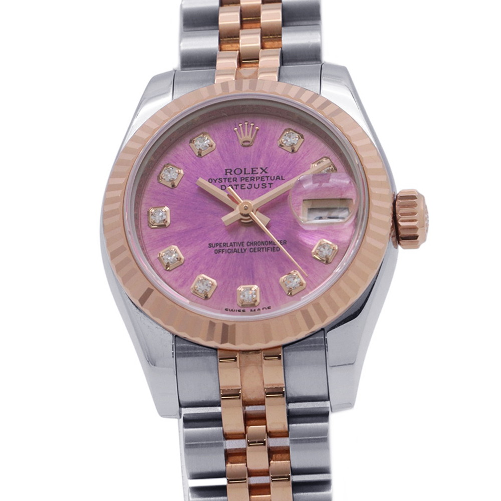 ロレックス デイトジャスト SS/K18PGピンクゴールド V番 179171G ROLEX 腕時計 バイオレット文字盤 10Pダイヤ レディース 【安心保証】 【中古】 ロレックス デイトジャスト ROLEX ロレックス 中古|ブランド腕時計専門店タイムゾーン