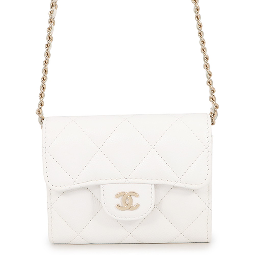 シャネル チェーンウォレット マトラッセ ココマーク ミニ キャビアスキン AP0238 CHANEL 財布 白 【安心保証】 【中古】 シャネル チェーンウォレット 財布 レディース CHANEL WALLET｜ブランド腕時計専門店タイムゾーン