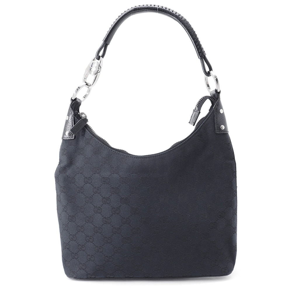 グッチ ショルダーバッグ GGキャンバス/レザー 115003 GUCCI ワンショルダー 黒 【安心保証】 【中古】 グッチ バッグ レディース GUCCI BAG｜ブランド腕時計専門店タイムゾーン