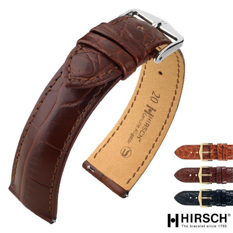 腕時計 時計ベルト 交換ベルト 時計バンド ヒルシュ HIRSCH Genuine Alligator アリゲーター(本革) ジェニュインアリゲーター 16mm, 18mm, 19mm, 20mm, 22mm　hi-102007