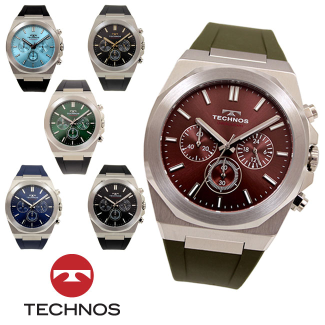 【アウトレット】【訳あり：Ａ】【正規品】TECHNOS テクノス 腕時計 T9C18シリーズ メンズ クォーツ ラバーベルト クロノグラフ T9C18SB T9C18SN T9C18SM T9C18SI T9C18SA T9C18SH ブラック ブルー グリーン アイスブルー ブラウン ゴールド