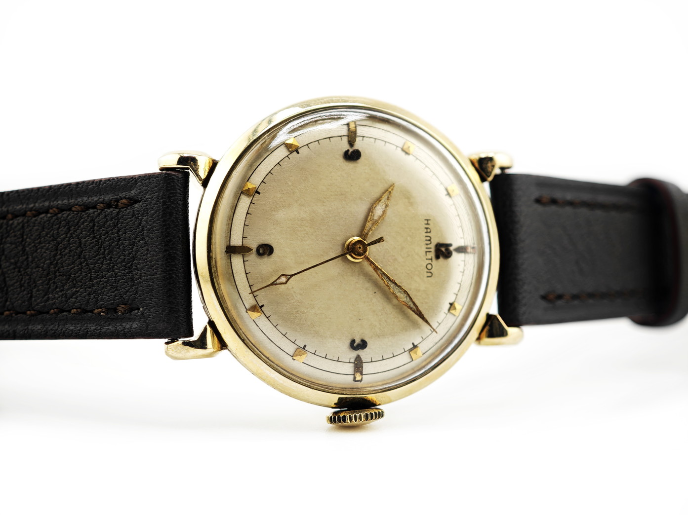 ハミルトン 3針 14K純乎たる キロカロリー.735/ HAMILTON 14K solid gold vintage watch