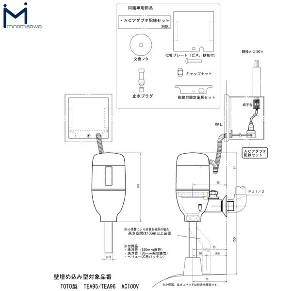 初売り FM6TWA ミナミサワ MINAMISAWA フラッシュマンリカバリー RECOVERY1 壁埋め込み式小便器改装用 TOTO製TEA95  TEA96用 AC100Vタイプ用 送料無料 cifar.org.ve