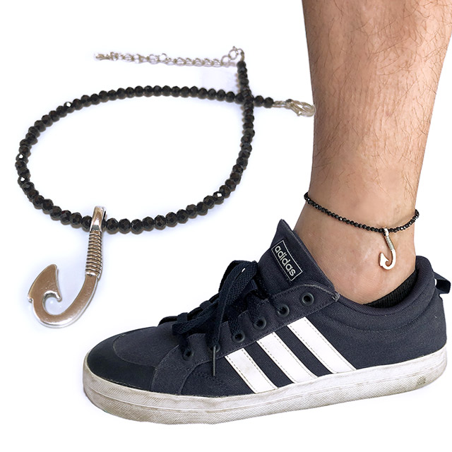 メンズ レディース 釣り針アンクレット ブラックスピネル キラキラ多面カット3mm アジャスター付 特ａ高品質 メーカー直販で卸売り特価 超激安 日本製で高品質 釣りアクセサリー 超特価