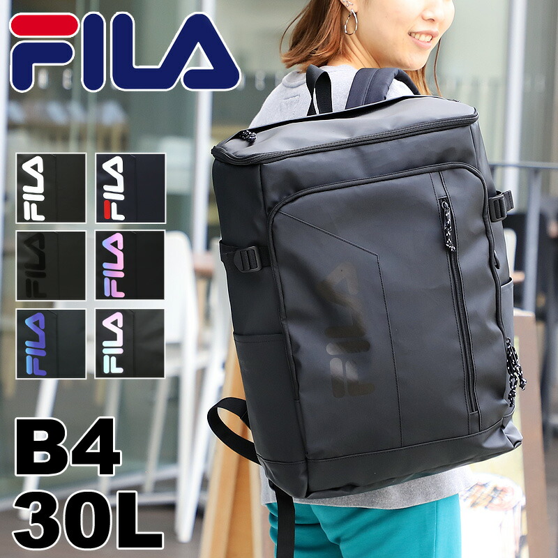 フィラ 黒 背嚢 真四角背嚢 お嬢さん FILA 息吹き 背嚢 うしろ側容器に並べる デイパック 30L B4 A4 メンズ レディース 男女兼用 お坊っちゃん 大学生 高校生 中学生 町 通い 通学 運動競技 部活 旅する 撥水 パソコン納める 軽さ 今めかしい 心地よい ブランド名 一般受け 7762