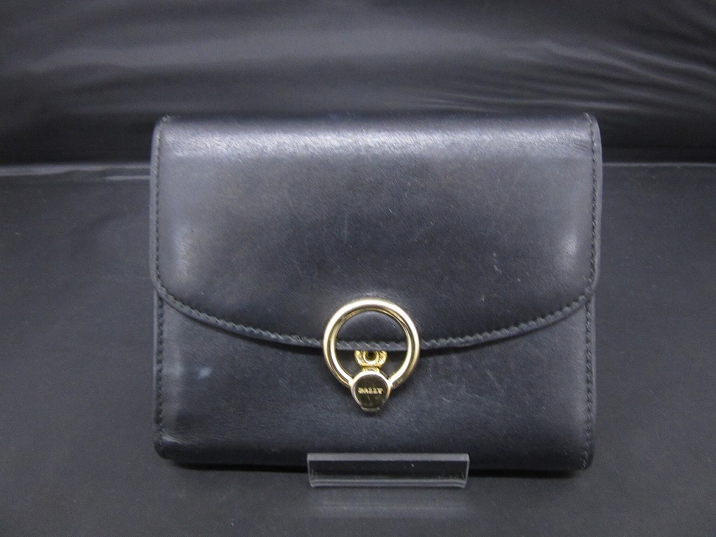 ●5302#0612　バリー(BALLY)/二つ折り財布(黒革/ITALY製) ○5302#0612 バリー(BALLY)/二つ折り財布(黒革/ITALY製) Bally