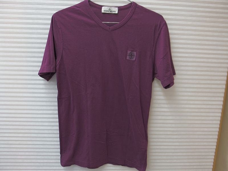 STONE ISLAND ストーンアイランド ロゴ パッチ Vネック 半袖 Tシャツ パープル 【中古】