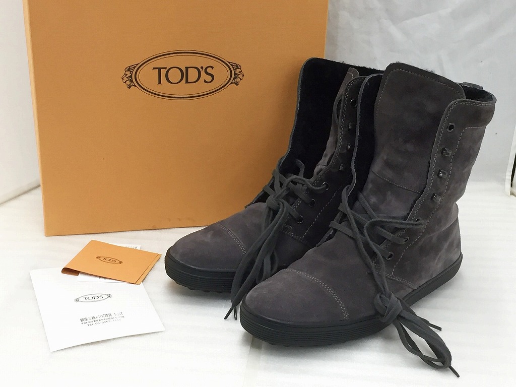 トッズ TOD'S ハイカット ムートン メンズ ブーツ 25.5cm グレー 【中古】