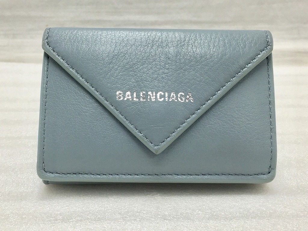 ☆人気☆【BALENCIAGA】☆PAPIER ミニ財布☆GREY BLUE☆ バレンシアガ ペーパーミニウォレット（ブルーグレー
