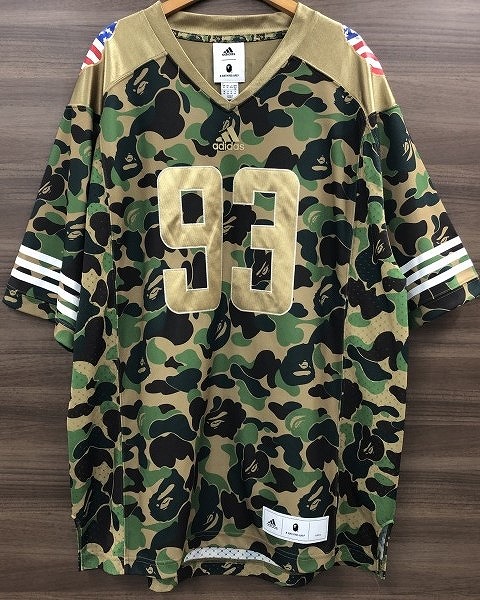 アベイシングエイプ✕adidasコラボ 迷彩柄 アメリカンフットボールシャツ NOWHERE / adidas & BAPE® FOOTBALL COLLECTION