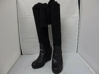 希少 グッチ ロングブーツ サイドジップ インターロッキング レザー 本革 黒 グッチ ロングブーツ サイドジップ インターロッキング ロゴ レザー 本