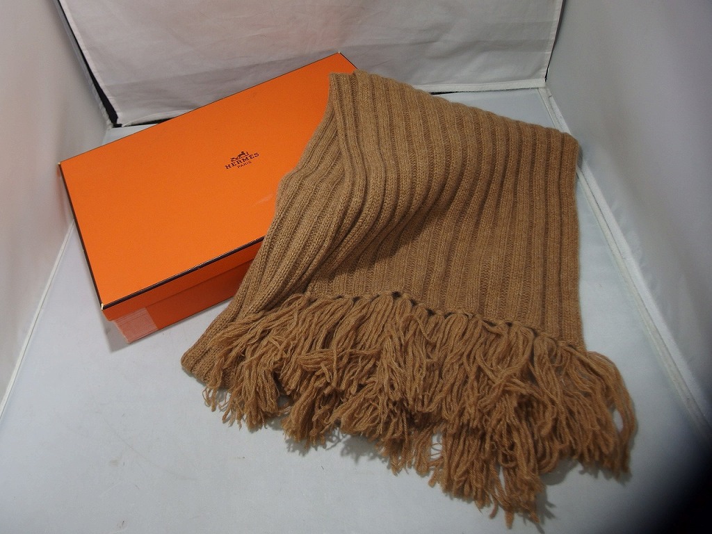 HERMES カシミヤ ストール オレンジ HERMES - HERMES カシミヤ100 大判ストール オレンジの通販 by