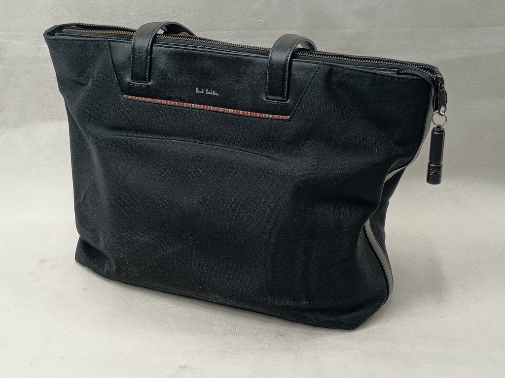 美品 ポールスミス シグネチャー ジップストライプ トートバッグ 肩掛け 黒 シグネチャーストライププラー トートバッグ（ネイビー
