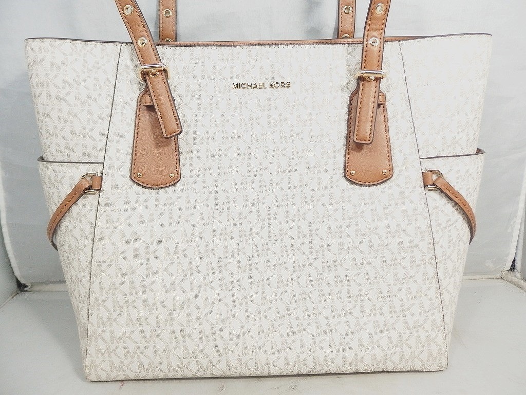 マイケル教育課程 MICHAEL KORS トートバッグ 白・赤銅色 【中古】