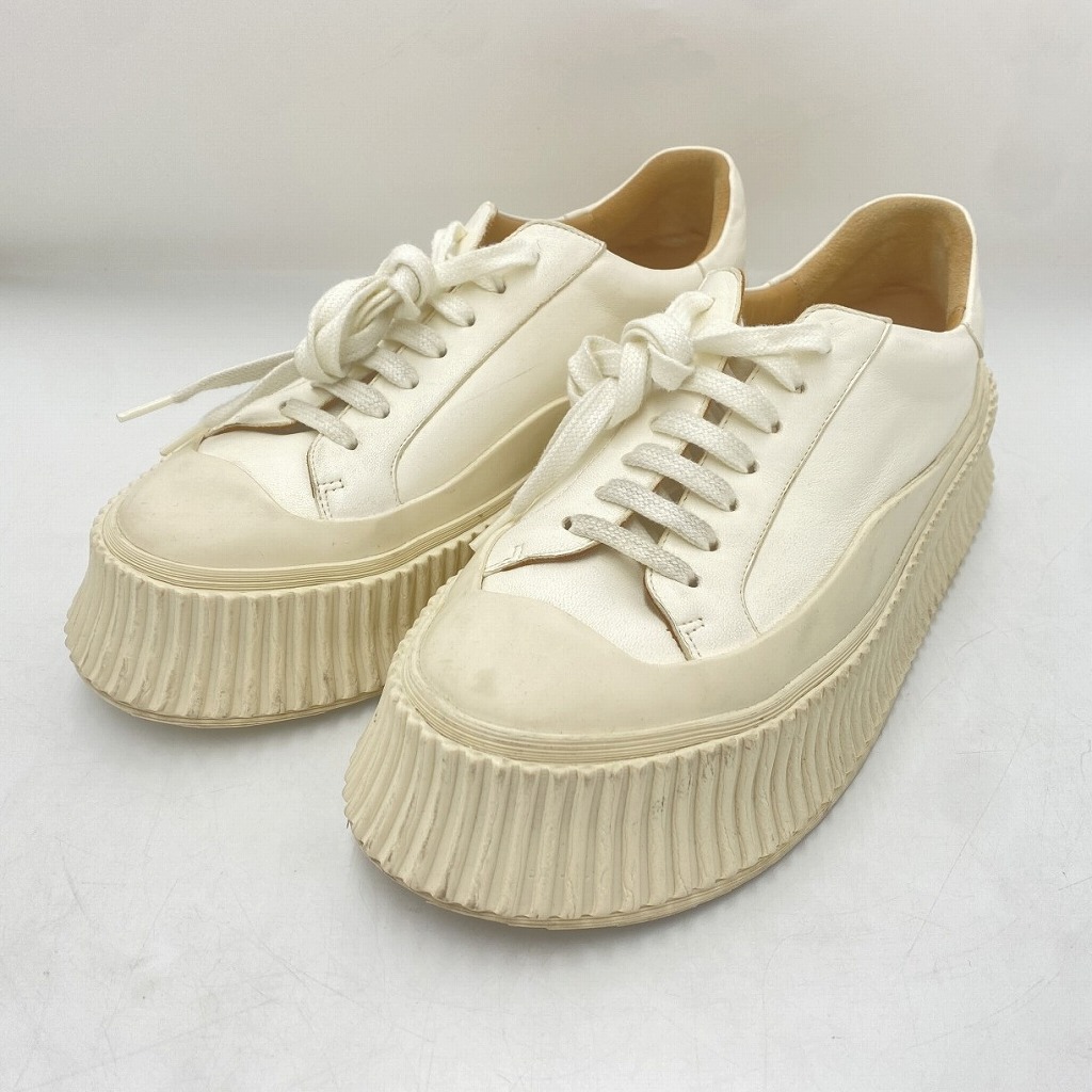 【継続期間押さえる大売り出し】ジルサンダー JIL SANDER プラットホーム なめし革スニーカー 大きさ38(約24ｃｍ) 【中古】