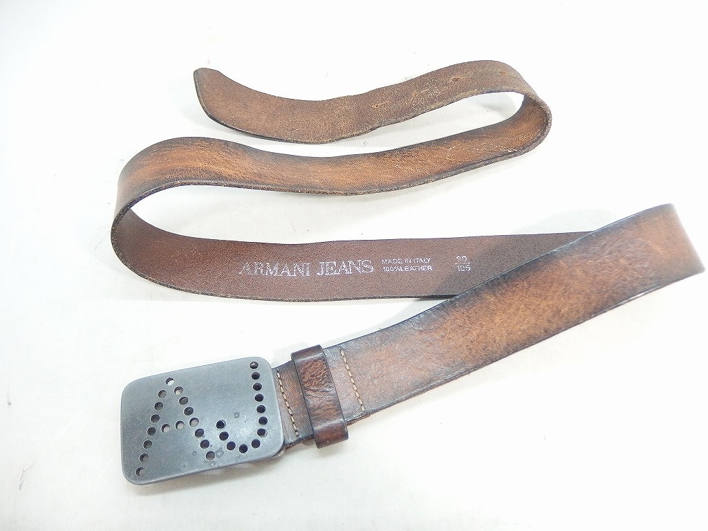 【全品ポイント10倍！】【期間限定セール】アルマーニジーンズ ARMANI JEANS レザーベルト 茶色 【中古】