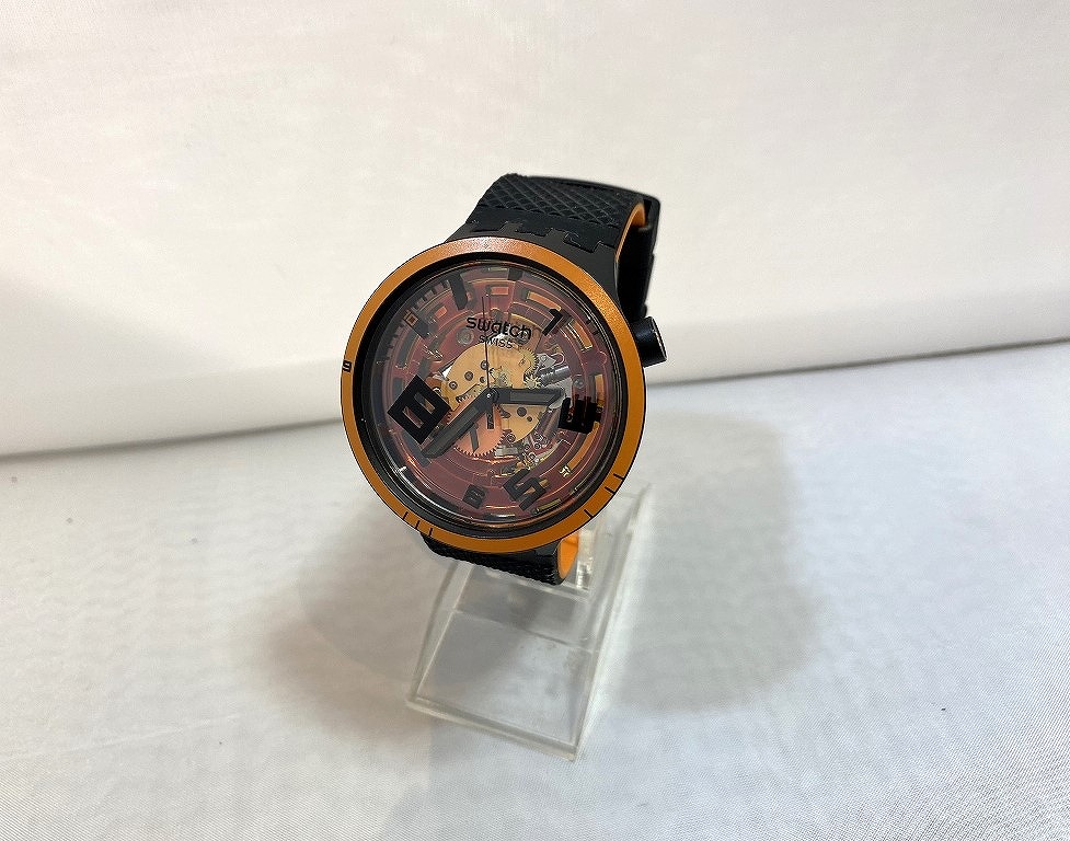 スウォッチ Swatch PLANET ORANGE21 アナログ 石英 ウォッチ ビッグ塗板 プラネット 黒いこと、オレンジ色系 【中古】