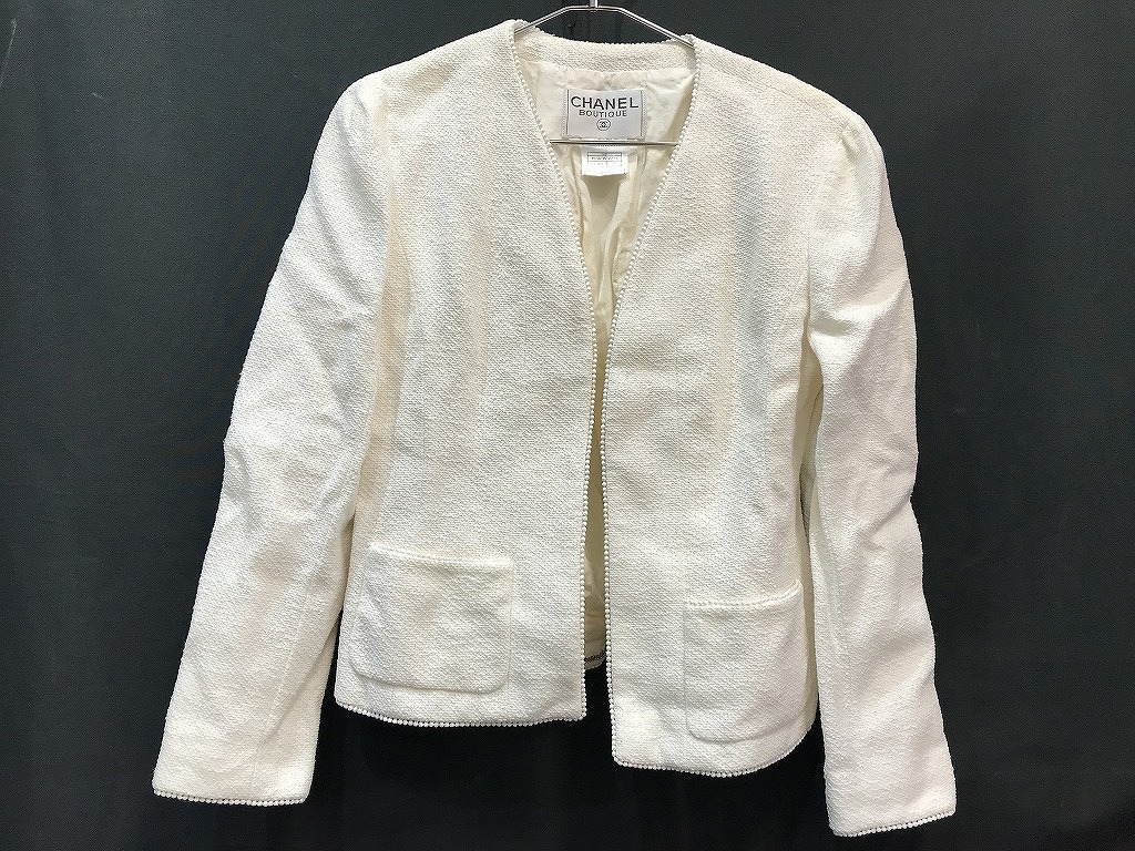 シャネル CHANEL シャネル ツイード ジャケット ホワイト ヴィンテージ 【中古】