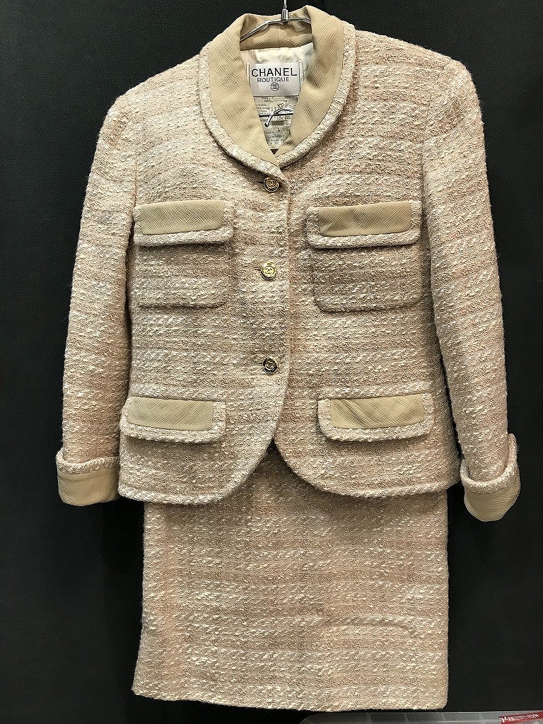 シャネル CHANEL シャネル ツィード セットアップ ヴィンテージ サクラ色系 【中古】