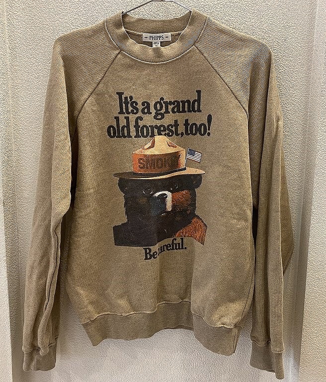 PHIPPS フィップス Smokey Bear Graphic Sweat スモーキー ベア グラフィック刷り上げる 流汗 薄墨色系 【中古】