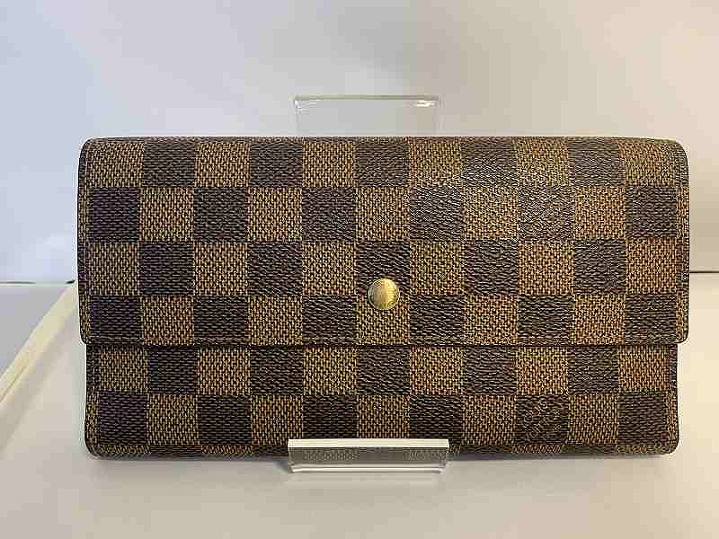 ルイヴィトン LOUIS VUITTON 三つ折り長紙入れ N61217 ポルトフォイユ 国際的 ダミエ エベヌ  レディース N61217 【中古】
