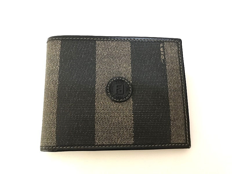 フェンディ FENDI 二つ折り財布 ダークブラウン ストライプ 【中古】