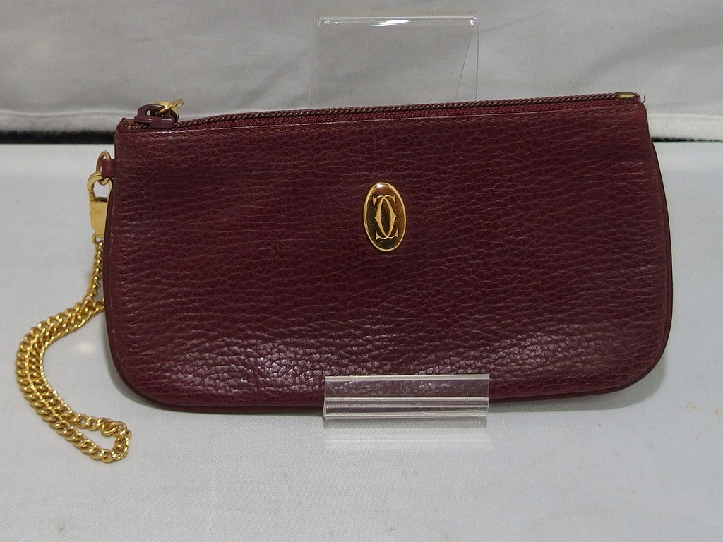 楽天市場】カルティエ Cartier ポーチ ボルドー レザー ロゴ 小物入れ